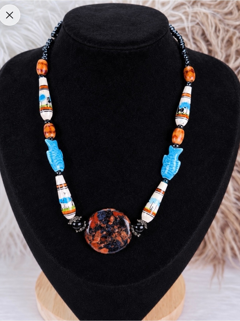 Vintage bohemian tribal island chic painted necklace